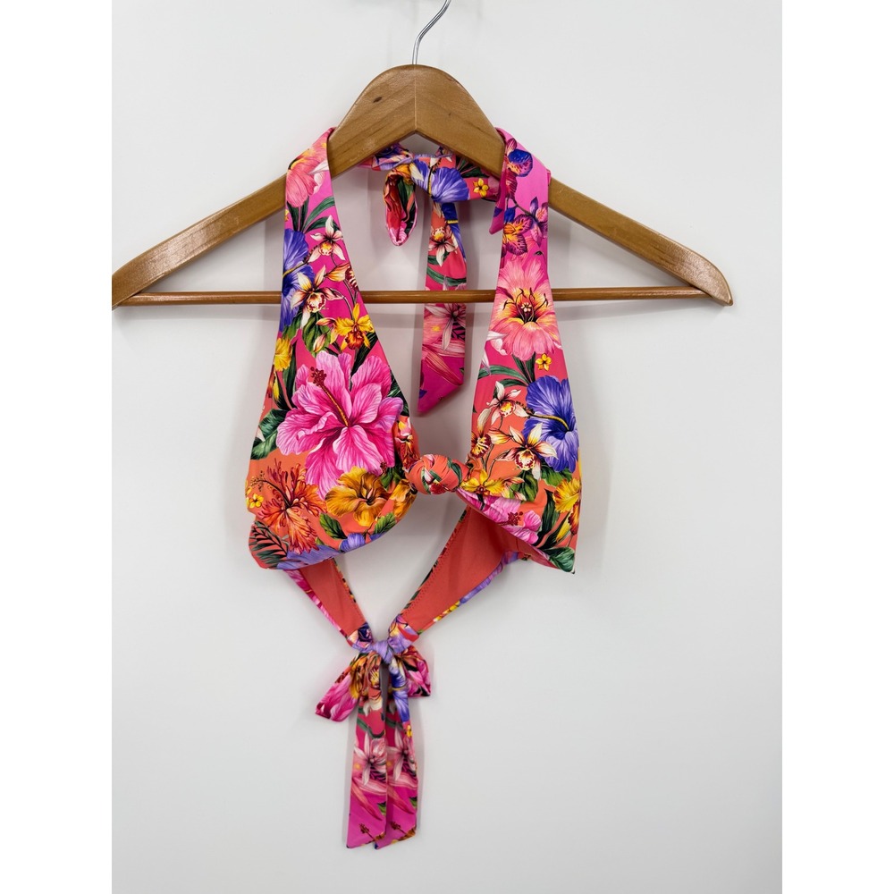 Johnny Was kairi Floral Halter Bikini Top Womens L Pink Tropical Knot CSW2426-J